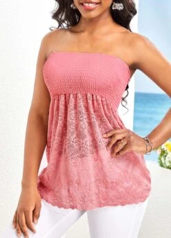 Patchwork Pink Lace Bandeau Tank Top -UrbanLayer Store 329255 P 16800674336454