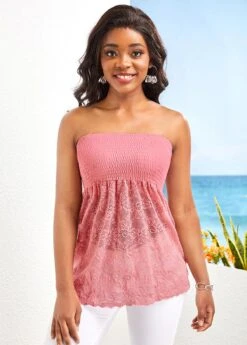 Patchwork Pink Lace Bandeau Tank Top -UrbanLayer Store 329255 P 16800674338473
