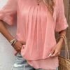 Pink Layered Short Sleeve Round Neck Blouse 1 Pink Layered Short Sleeve Round Neck Blouse -UrbanLayer Store 329657 P 16818071208844