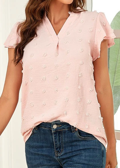 Pink Split Short Sleeve Ruched Blouse 5 Pink Split Short Sleeve Ruched Blouse - Image 3