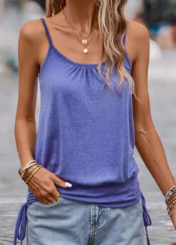 Dark Blue Ruched Strappy Scoop Neck Camisole Top -UrbanLayer Store 329817 P 16831813818425
