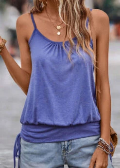 Dark Blue Ruched Strappy Scoop Neck Camisole Top -UrbanLayer Store 329817 P 16831813818914