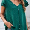 Green Ruffle Short Sleeve V Neck Blouse -UrbanLayer Store 329946 P 1679882689803