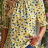 Yellow Ruched Ditsy Floral Print Half Sleeve Blouse -UrbanLayer Store 330140 P 1679565098025