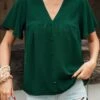 Turquoise Button Short Sleeve V Neck Blouse -UrbanLayer Store 330295 P 1681978707883