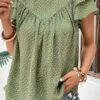 Green Button Polka Dot Short Sleeve Blouse -UrbanLayer Store 330298 P 1679901435884