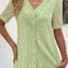 Green Lace Short Sleeve V Neck Blouse -UrbanLayer Store 330367 P 16841475181050