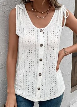 White Button Scoop Neck Tank Top -UrbanLayer Store 330552 P 16831675092034