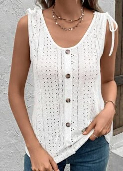 White Button Scoop Neck Tank Top -UrbanLayer Store 330552 P 16831675092422