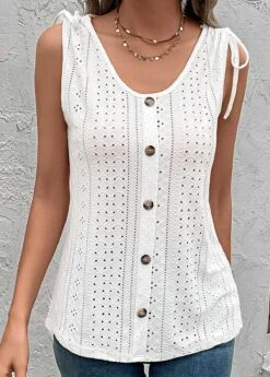 White Button Scoop Neck Tank Top -UrbanLayer Store 330552 P 16831675097565