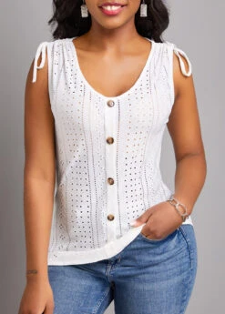 White Drawstring Scoop Neck Tank Top -UrbanLayer Store 330589 P 16813832778083