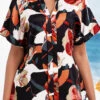 Multi Color Split Floral Print Short Sleeve Blouse