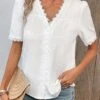 White Patchwork Short Sleeve V Neck Blouse -UrbanLayer Store 331053 P 16833404576520