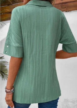 Sage Green Button Short Sleeve Blouse -UrbanLayer Store 331869 P 16854384738051