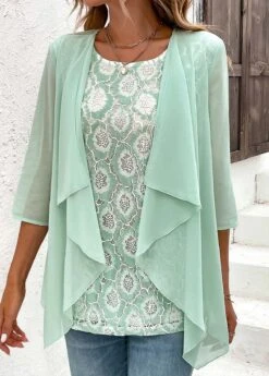 Mint Green Lace Fake 2in1 Blouse 11 Mint Green Lace Fake 2in1 Blouse -UrbanLayer Store 331871 P 16853575315830
