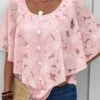 Pink Button Half Sleeve Round Neck Blouse -UrbanLayer Store 331877 P 16859293040732