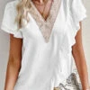White Asymmetry Short Sleeve V Neck Blouse -UrbanLayer Store 332063 P 1681804320703