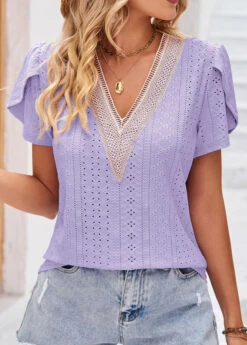 Light Purple Patchwork Short Sleeve T Shirt -UrbanLayer Store 332070 P 1681807572471