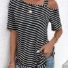 Black Asymmetry Striped Short Sleeve T Shirt