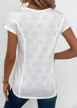 White Patchwork Short Sleeve Scoop Neck T Shirt 9 White Patchwork Short Sleeve Scoop Neck T Shirt -UrbanLayer Store 333041 P 16866409259681