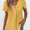 Light Yellow Jacquard Short Sleeve V Neck Blouse -UrbanLayer Store 333042 P 16866398823690