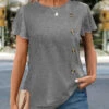 Grey Button Short Sleeve Round Neck T Shirt -UrbanLayer Store 333190 P 1683179569390