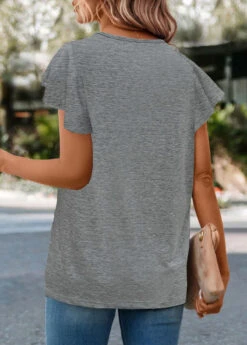 Grey Button Short Sleeve Round Neck T Shirt 6 Grey Button Short Sleeve Round Neck T Shirt -UrbanLayer Store 333190 P 1683179569685