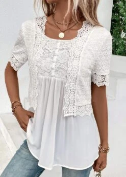 White Fake 2in1 Short Sleeve Round Neck Blouse -UrbanLayer Store 333235 P 16866408709722