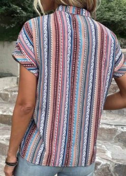 Blue Button Striped Short Sleeve Blouse 9 Blue Button Striped Short Sleeve Blouse -UrbanLayer Store 333358 P 16844987752281