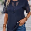 Navy Patchwork Short Sleeve Round Neck Blouse 2 Navy Patchwork Short Sleeve Round Neck Blouse -UrbanLayer Store 333474 P 16868944118212