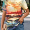 Multi Color Landscape Print Short Sleeve T Shirt -UrbanLayer Store 334350 P 1684309956830
