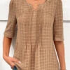 Light Coffee Pearl Half Sleeve Split Neck Blouse -UrbanLayer Store 334556 P 16889654180570