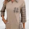 Patchwork Plaid Three Quarter Length Sleeve Blouse -UrbanLayer Store 334565 P 16958086522340