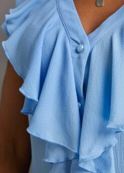 Light Blue Button Short Sleeve V Neck Blouse 11 Light Blue Button Short Sleeve V Neck Blouse -UrbanLayer Store 334622 P 16855013213354