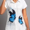 White Button Butterfly Print Short Sleeve Blouse -UrbanLayer Store 335091 P 16863144444340