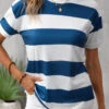 Blue Striped Short Sleeve Round Neck T Shirt -UrbanLayer Store 335291 P 16868290424753