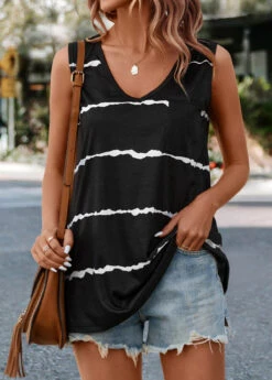 Black Striped V Neck Tank Top -UrbanLayer Store 335378 P 16855261900985