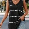 Black Striped V Neck Tank Top