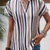 Multi Color Split Striped Short Sleeve Blouse -UrbanLayer Store 335586 P 1686034951648