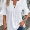 White Patchwork Half Sleeve Split Neck Blouse -UrbanLayer Store 335600 P 16869216258140