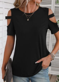 Black Cut Out Short Sleeve T Shirt