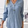 Light Blue Button Long Sleeve Shirt Collar Blouse 2 Light Blue Button Long Sleeve Shirt Collar Blouse -UrbanLayer Store 336493 P 16914909659740
