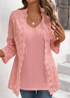 Dusty Pink Fake 2in1 Long Sleeve Blouse
