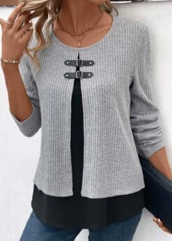 Light Grey Marl Layered Long Sleeve Blouse 10 Light Grey Marl Layered Long Sleeve Blouse -UrbanLayer Store 336517 P 16947410540202
