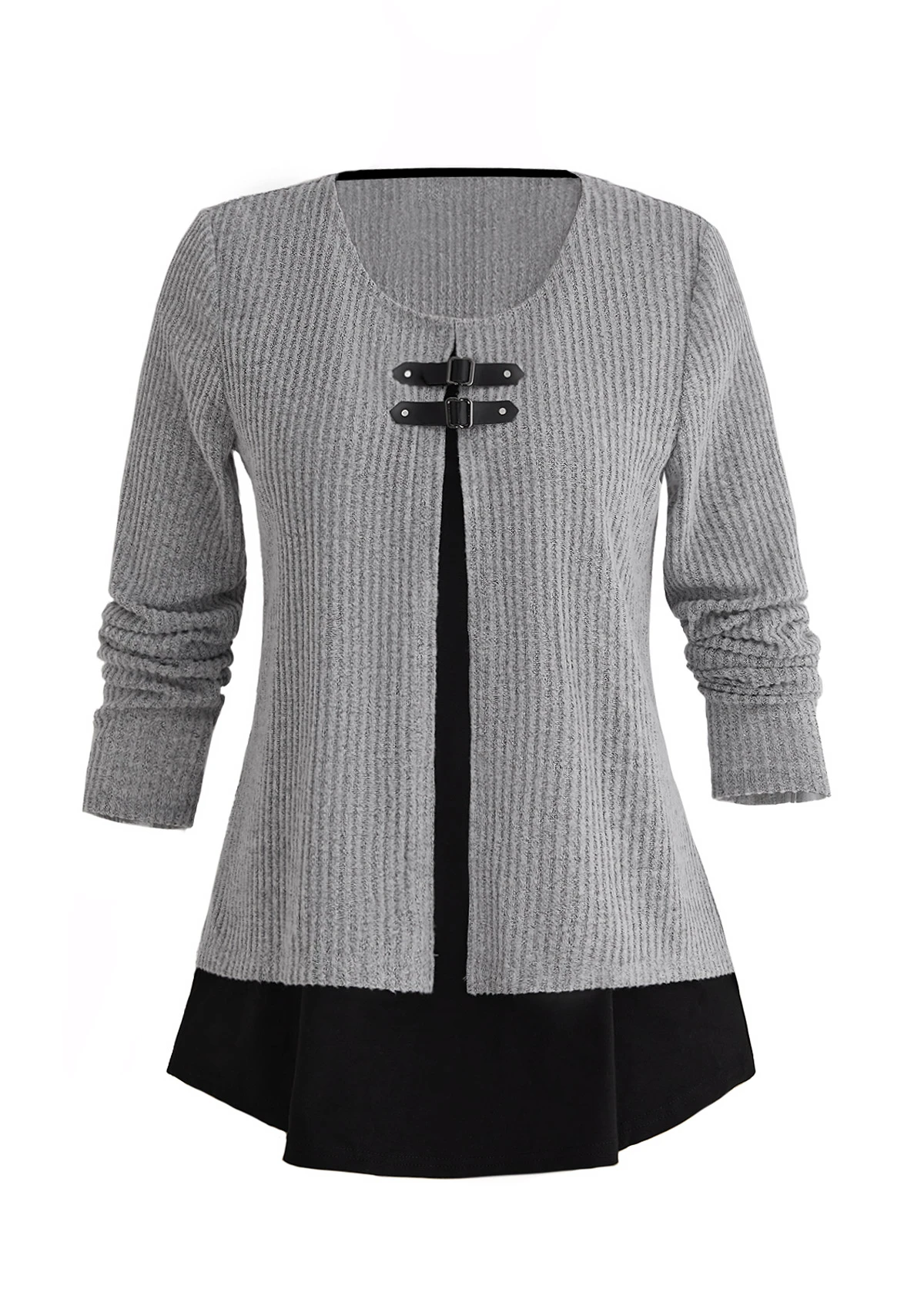 Light Grey Marl Layered Long Sleeve Blouse 7 Light Grey Marl Layered Long Sleeve Blouse - Image 5