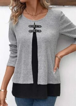 Light Grey Marl Layered Long Sleeve Blouse 11 Light Grey Marl Layered Long Sleeve Blouse -UrbanLayer Store 336517 P 16947410547683