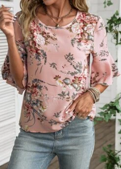 Dusty Pink Button Floral Print Blouse 10 Dusty Pink Button Floral Print Blouse -UrbanLayer Store 336666 P 16880334684772