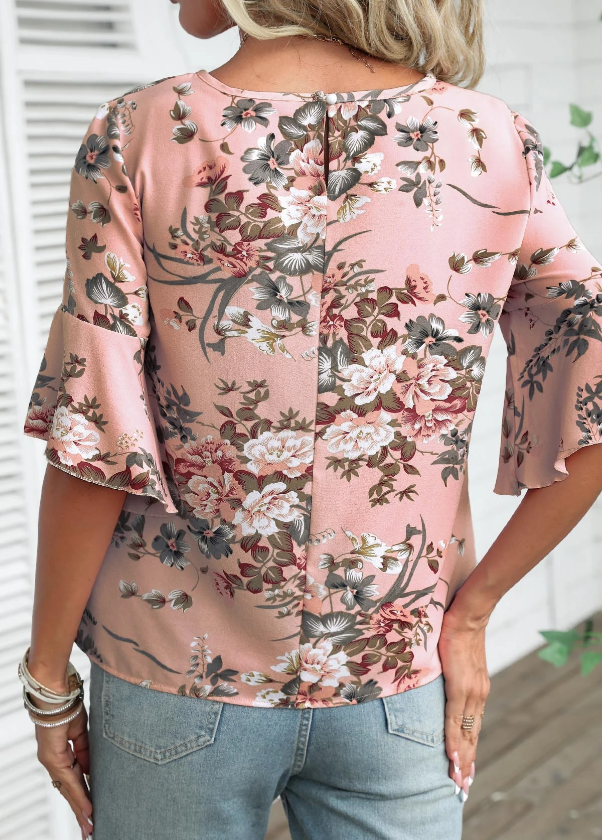 Dusty Pink Button Floral Print Blouse 4 Dusty Pink Button Floral Print Blouse - Image 2