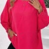 Hot Pink Smocked Long Sleeve Round Neck Blouse 2 Hot Pink Smocked Long Sleeve Round Neck Blouse -UrbanLayer Store 337565 P 16897601822270