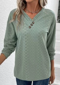 Sage Green Button Long Sleeve T Shirt